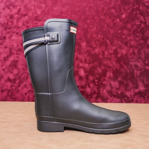 Hunter Women Refined Webbing Black Rain Wellies Boots sz 10 - Picture 4 of 9